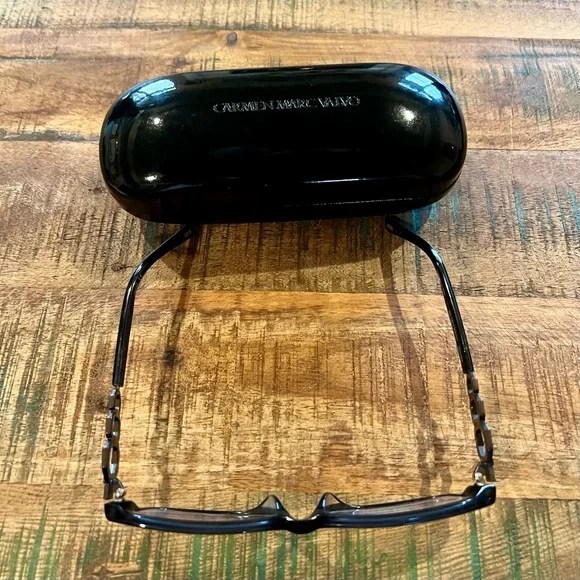 Carmen Marc Valvo Black Eyeglasses with Gunmetal Accents Like New - Picture 4 of 7